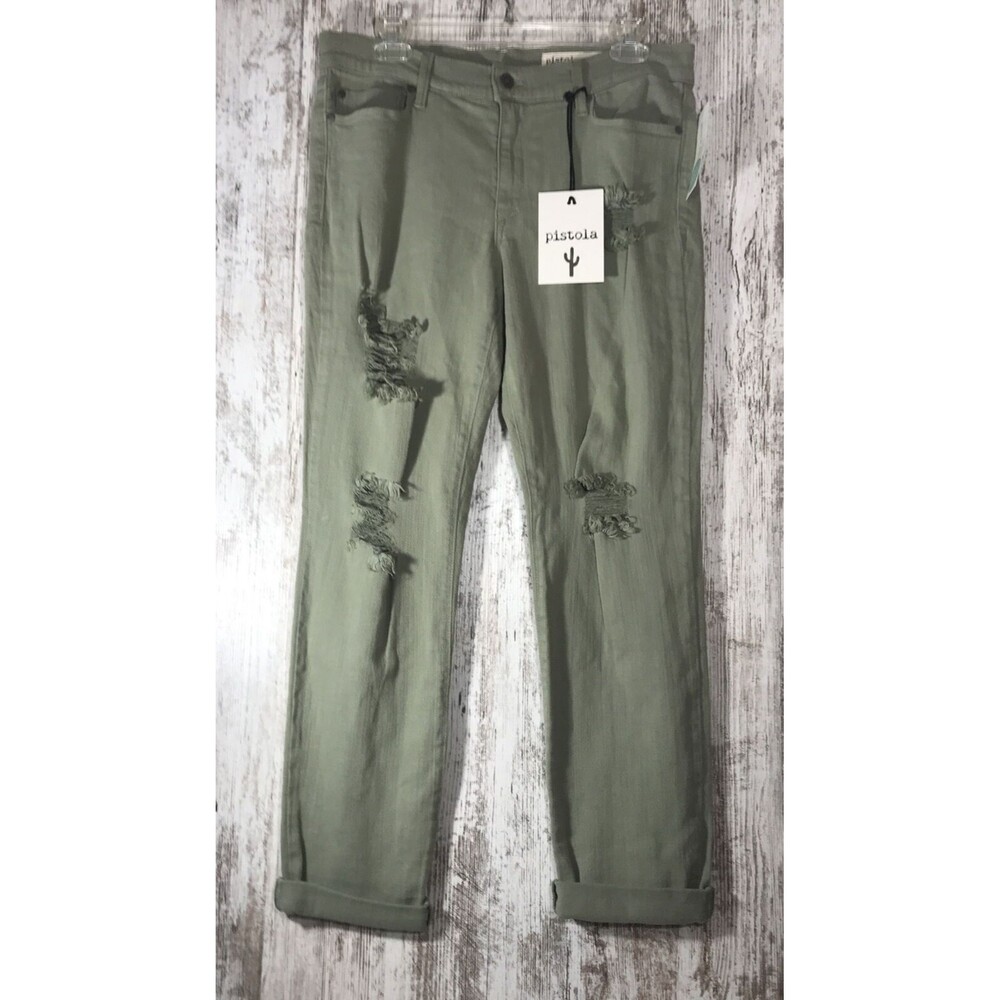Pistola Women’s Color Sea Isle Green Keriann Distressed Boyfriend Jeans 30 NWT